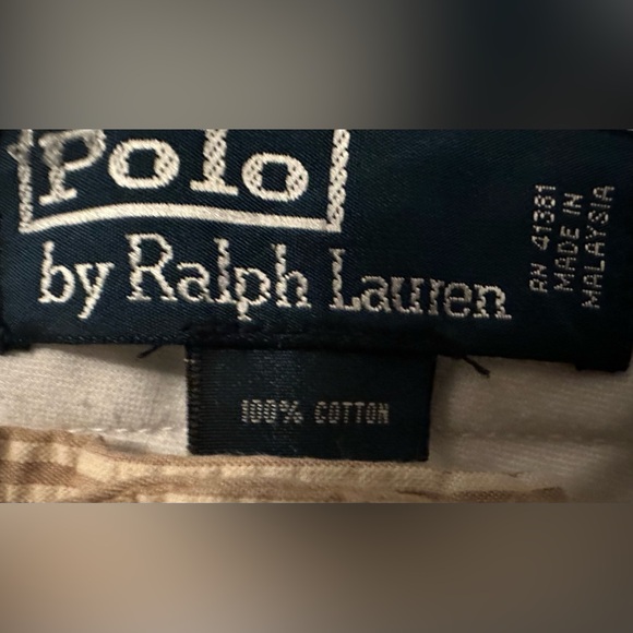 EUC PoloRalph Lauren pants, 100% cotton size 36/34, tan and white striped pants. - Picture 4 of 5
